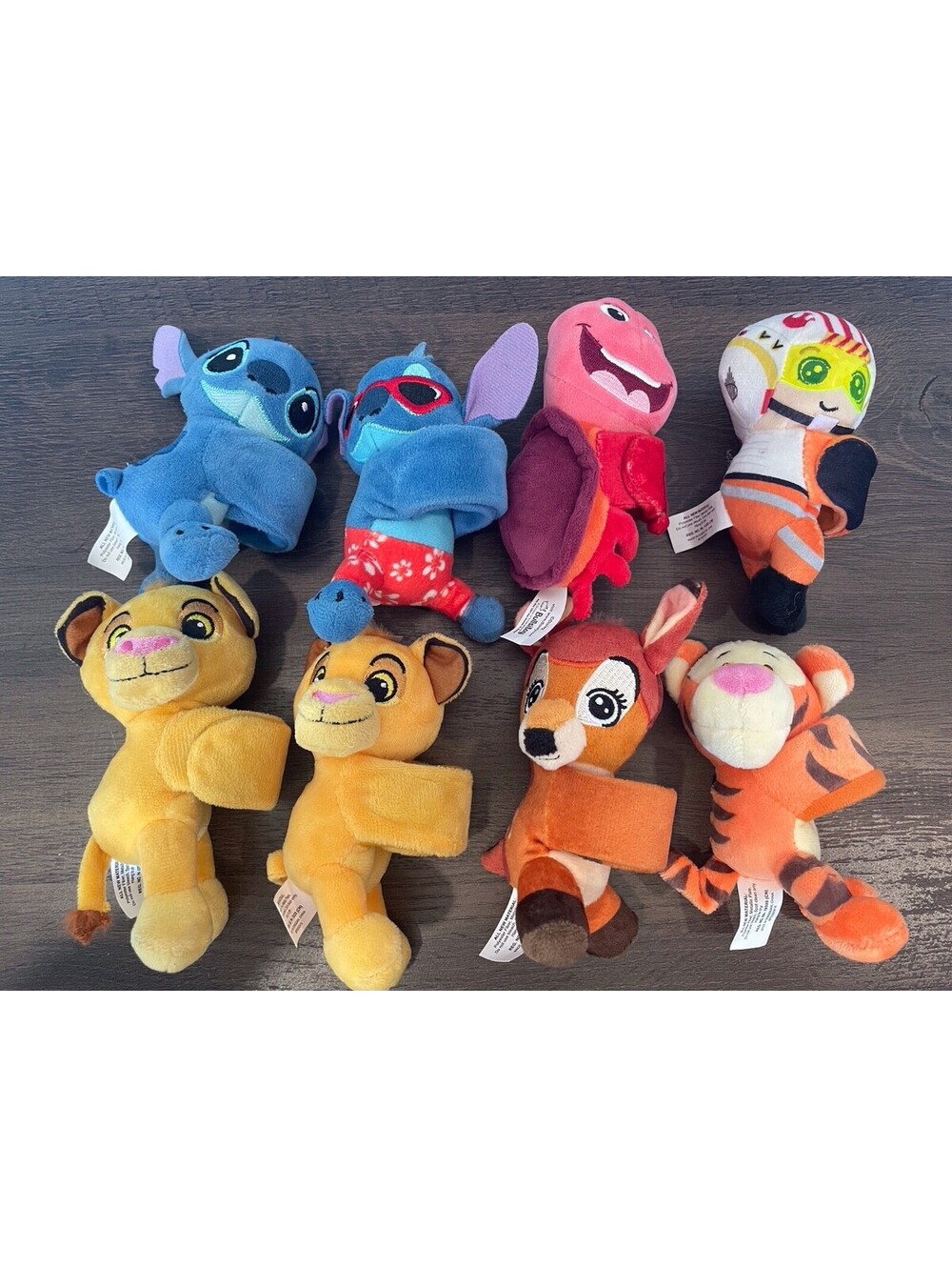 Disney Cutie Cuff Plush Slap Bracelets Lot Of 8 Stitch Samba Sebastian Bambi Tig